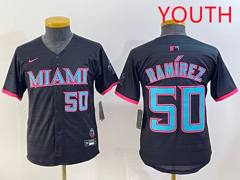 Youth 2025 Miami Marlins #50 Ramirez Black Joint Name Nike MLB Jersey style 6